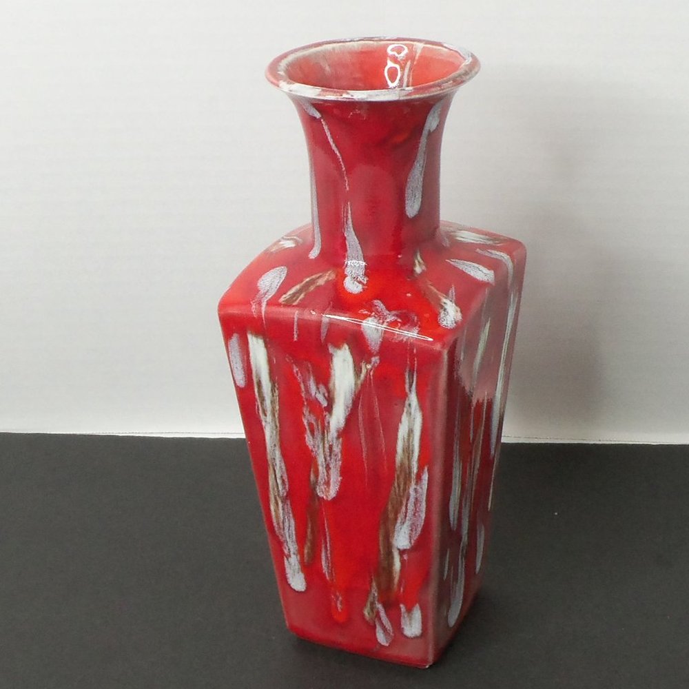 Hand Thrown Pottery Multi Color Red Vase Signed by T T Size OS